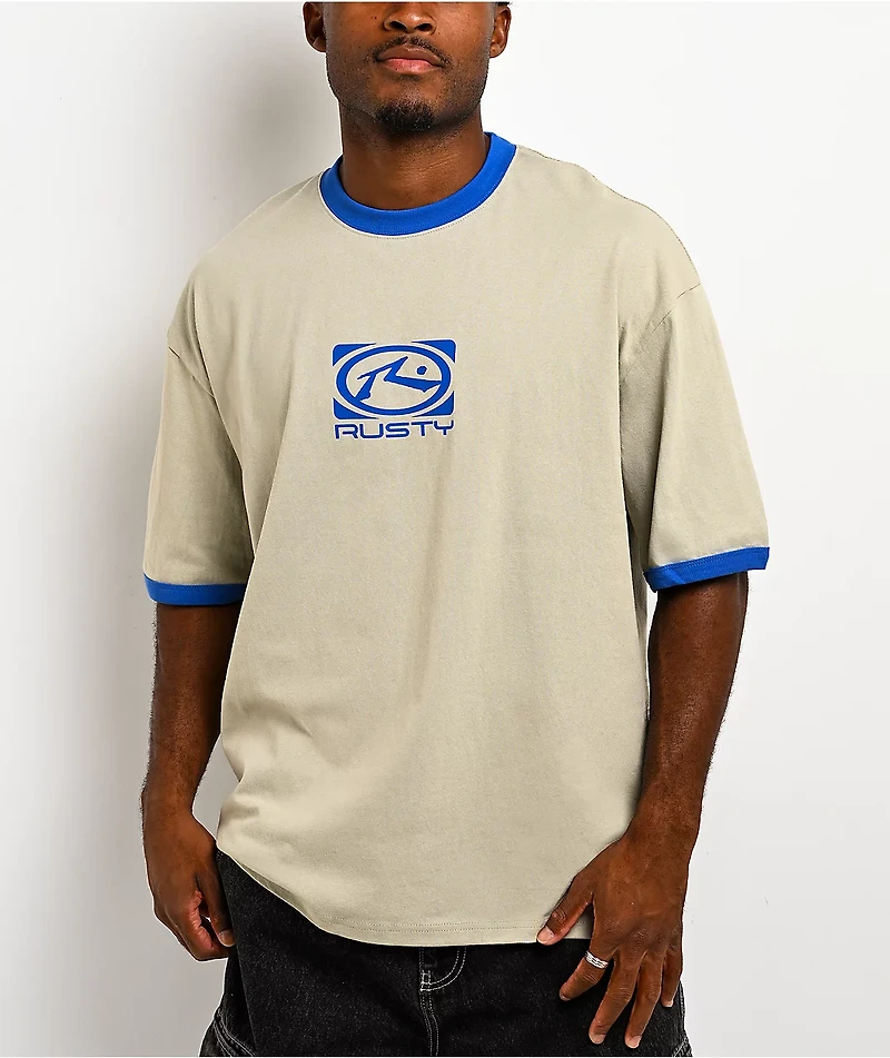 Rusty Hyper Stone & Blue Heavyweight Ringer T-Shirt