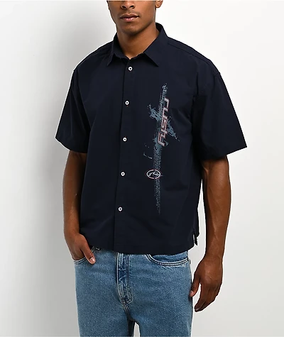 Rusty Morning Glory Navy Short Sleeve Button Up Shirt