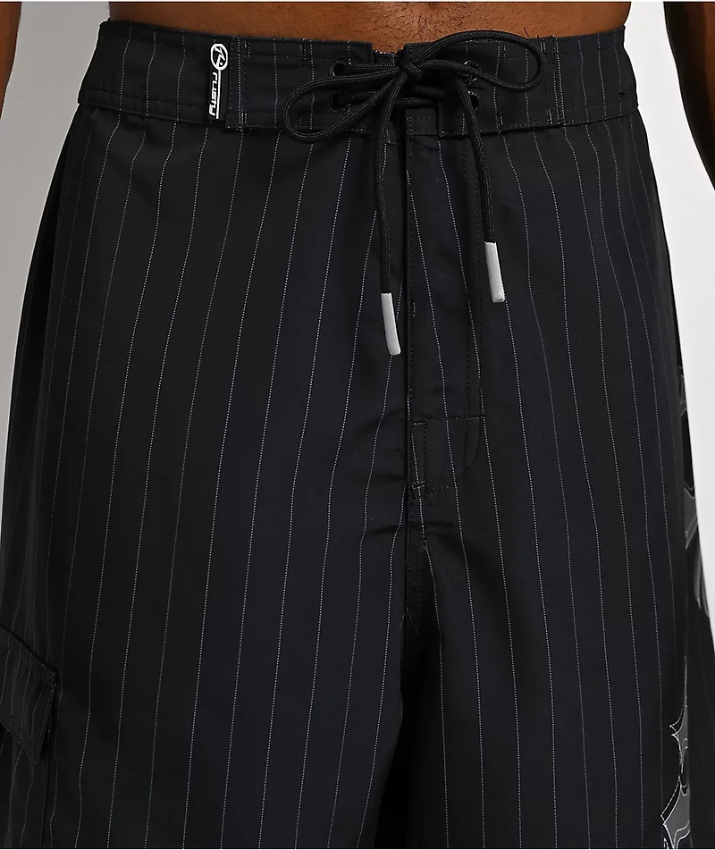 Rusty Primal Riot Pinstripe Black Board Shorts