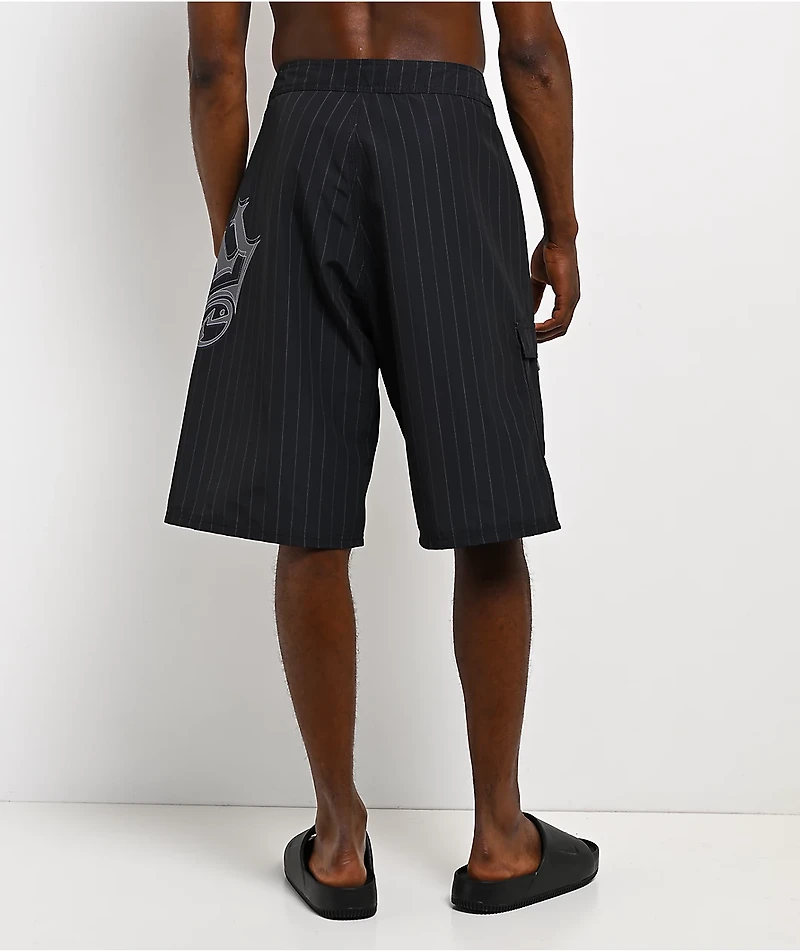 Rusty Primal Riot Pinstripe Black Board Shorts