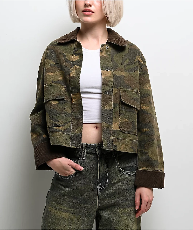 STOOSH Camo Wash Crop Barn Jacket
