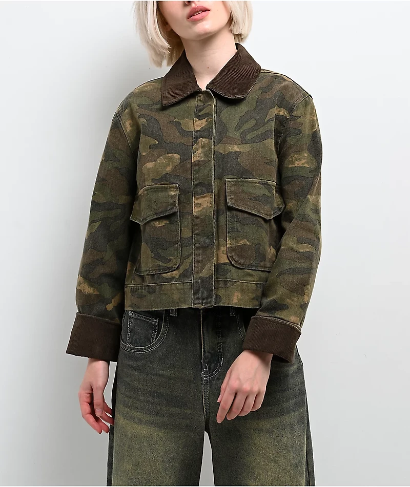 STOOSH Camo Wash Crop Barn Jacket