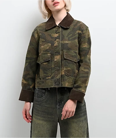 STOOSH Camo Wash Crop Barn Jacket