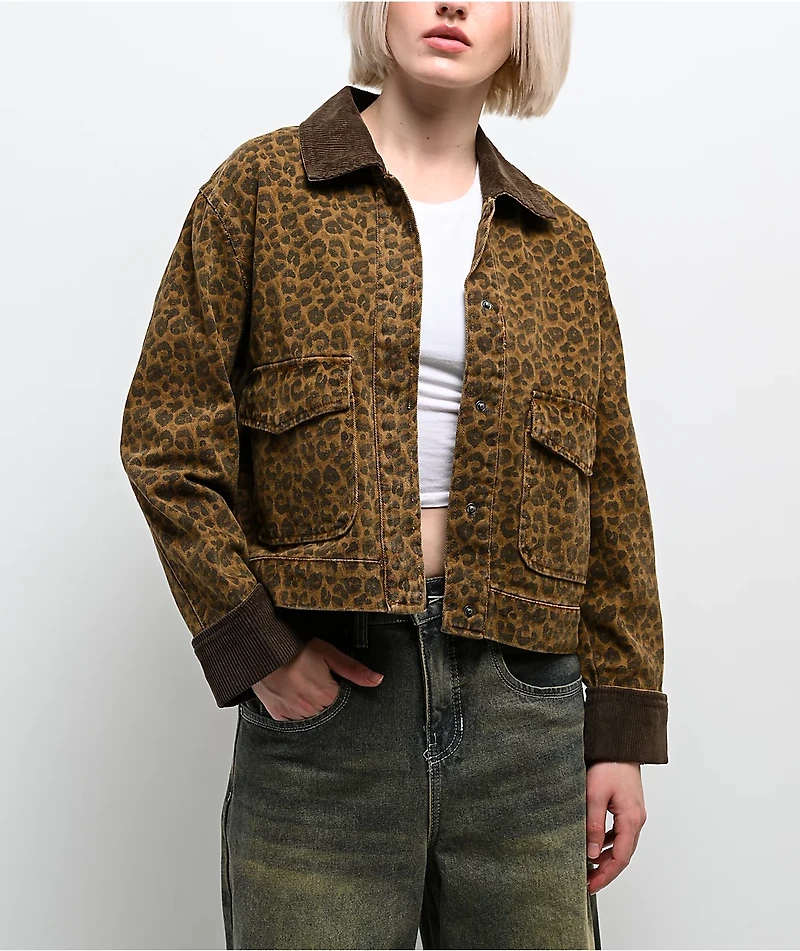 STOOSH Cheetah Brown Wash Crop Barn Jacket
