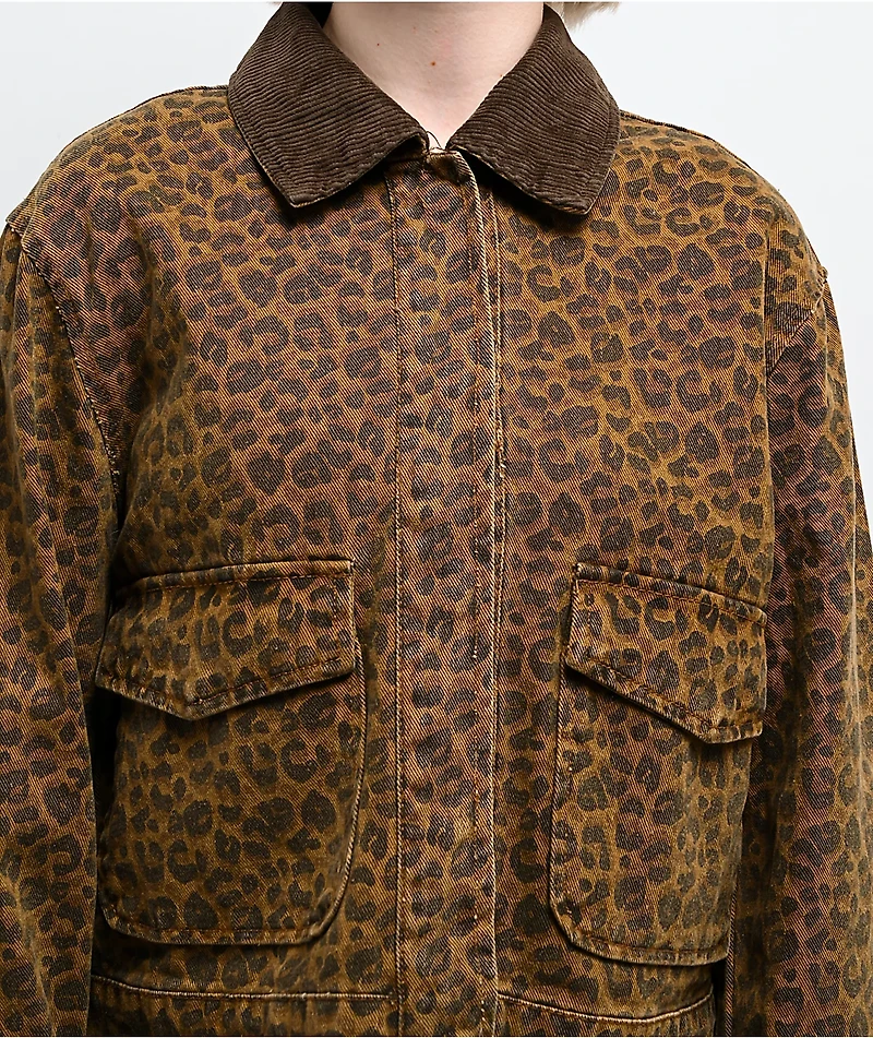 STOOSH Cheetah Brown Wash Crop Barn Jacket