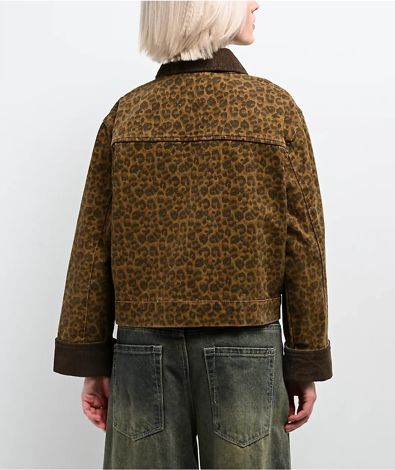 STOOSH Cheetah Brown Wash Crop Barn Jacket