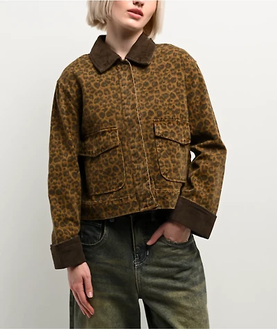 STOOSH Cheetah Brown Wash Crop Barn Jacket