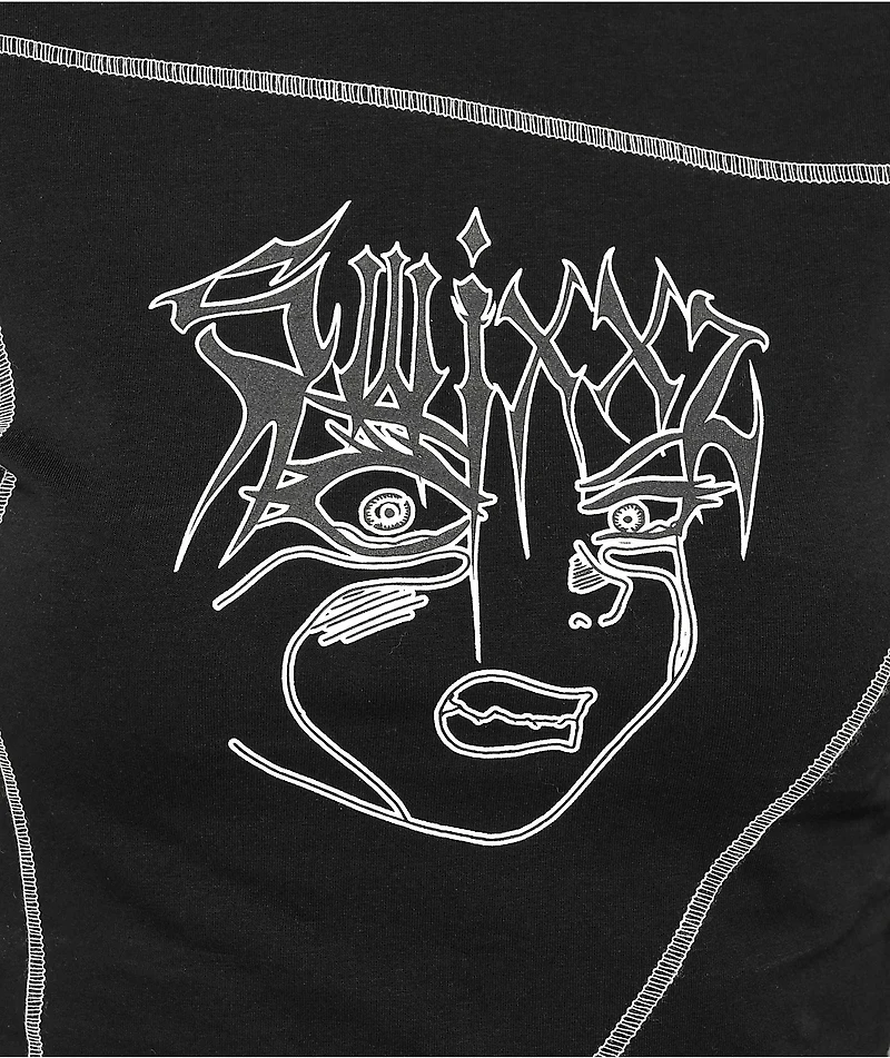 SWIXXZ Anime Black Long Sleeve Crop T-Shirt
