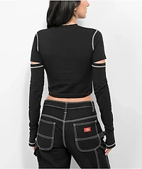 SWIXXZ Anime Black Long Sleeve Crop T-Shirt