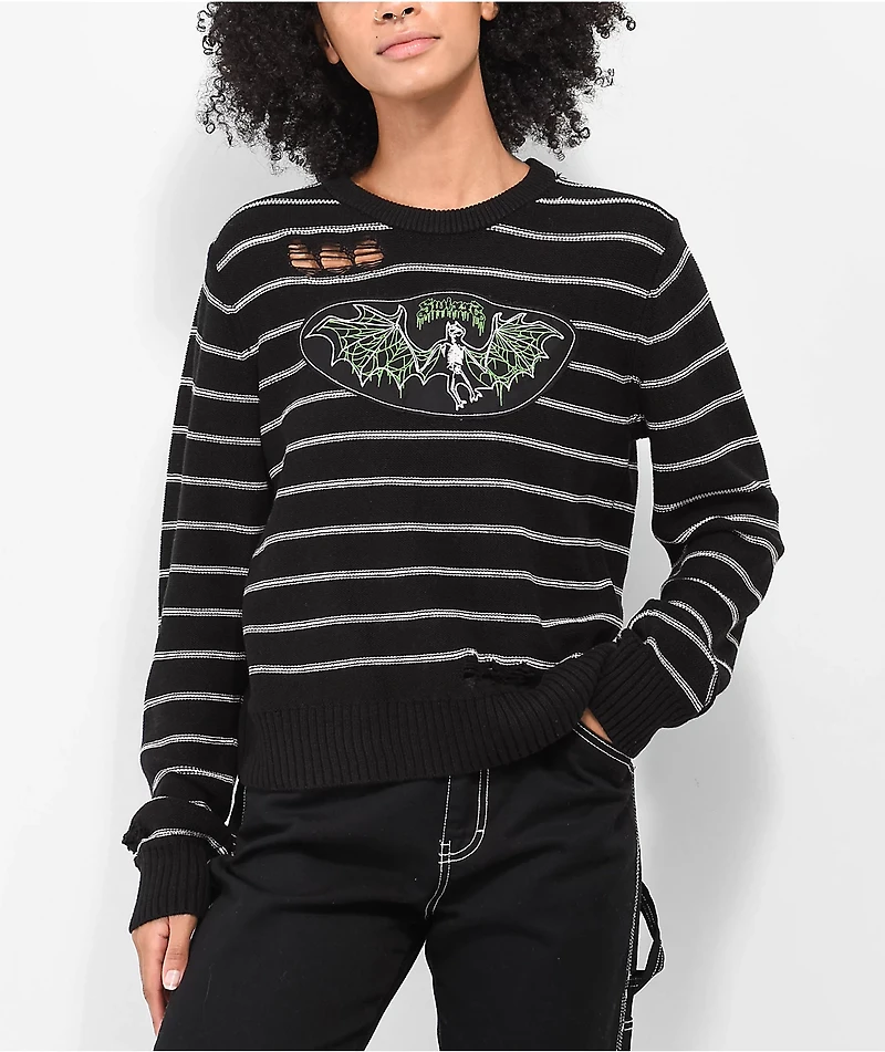 SWIXXZ Bat Black Distressed Sweater