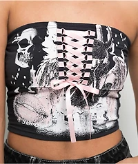 SWIXXZ Black & Pink Lace Up Tube Top