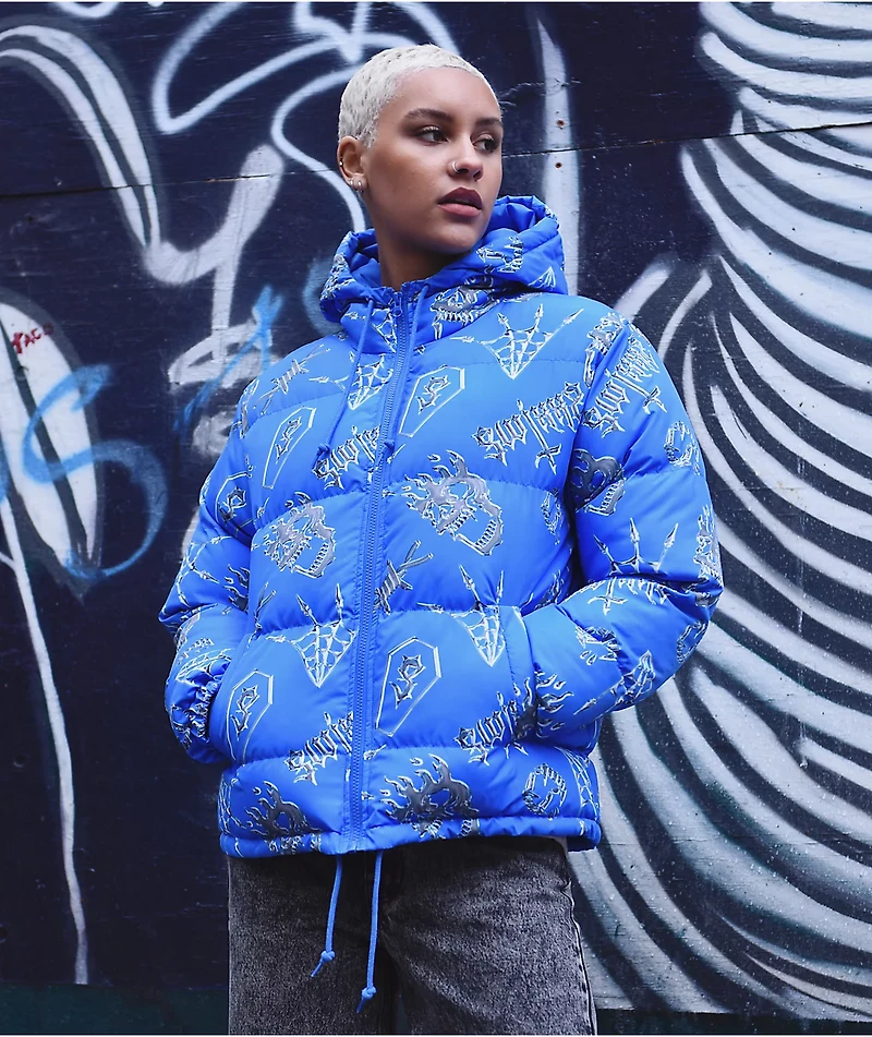 SWIXXZ Chrome AOP Light Blue Puffer Jacket
