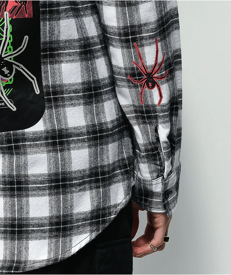 SWIXXZ Chrome Skeleton Plaid Black & White Hooded Flannel Shirt