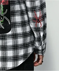 SWIXXZ Chrome Skeleton Plaid Black & White Hooded Flannel Shirt