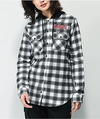 SWIXXZ Chrome Skeleton Plaid Black & White Hooded Flannel Shirt