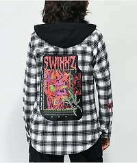 SWIXXZ Chrome Skeleton Plaid Black & White Hooded Flannel Shirt