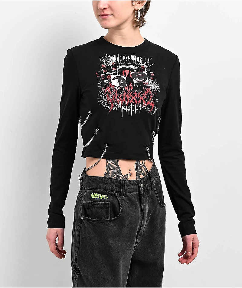SWIXXZ Creature Chain Black Long Sleeve Crop T-Shirt