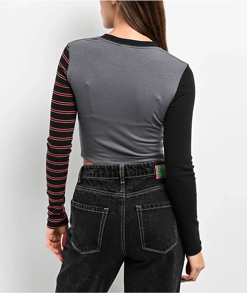 SWIXXZ Creepy Chrome Grey Long Sleeve Crop T-Shirt