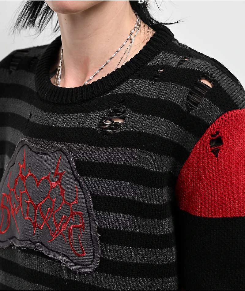 SWIXXZ Cyber Heart Black Stripe Sweater