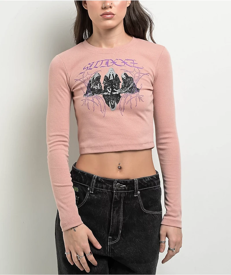 SWIXXZ Dark Castles Pink Long Sleeve Crop T-Shirt