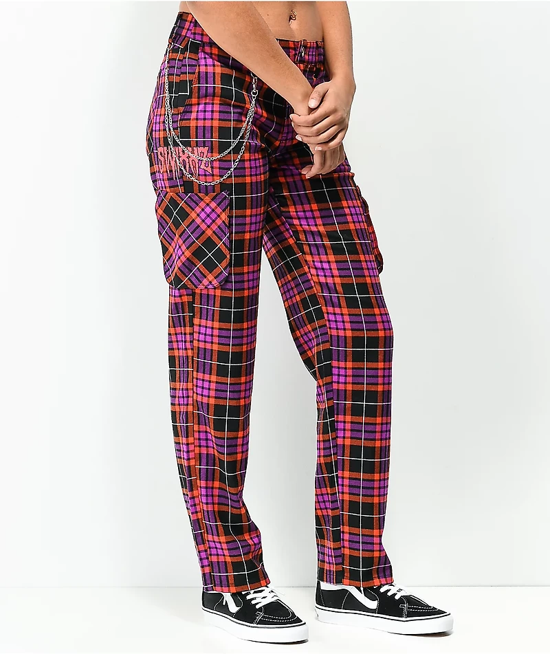 SWIXXZ Electric Chrome Red & Purple Plaid Pants