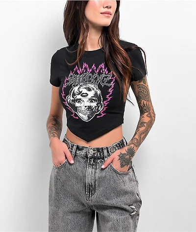 SWIXXZ Face Collage Black Crop T-Shirt