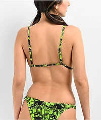 SWIXXZ Grunge Skull Triangle Green Bikini Top