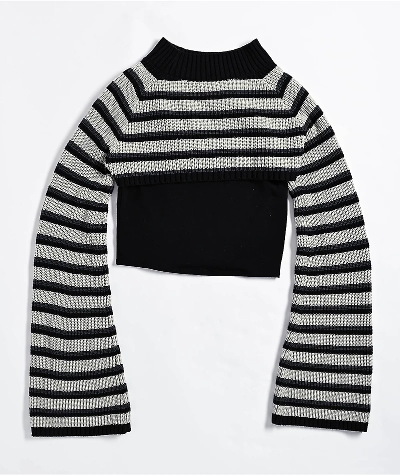 SWIXXZ Heavenly Black & Grey Shrug Crop Tank Top Set