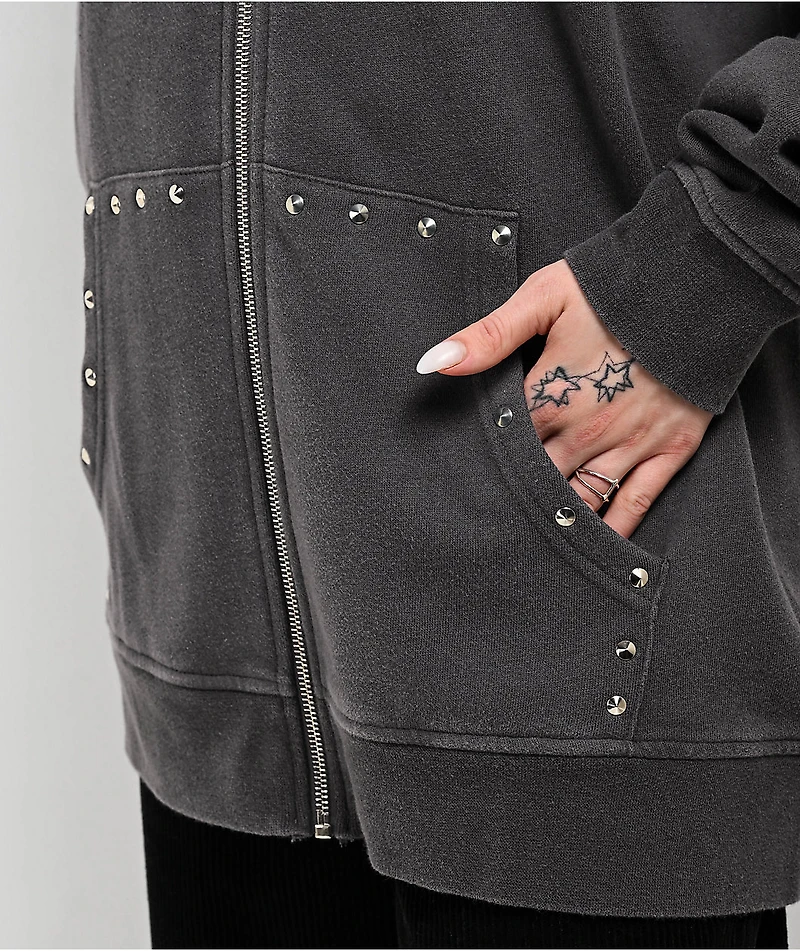 SWIXXZ Lighter Studded Grey Zip Hoodie