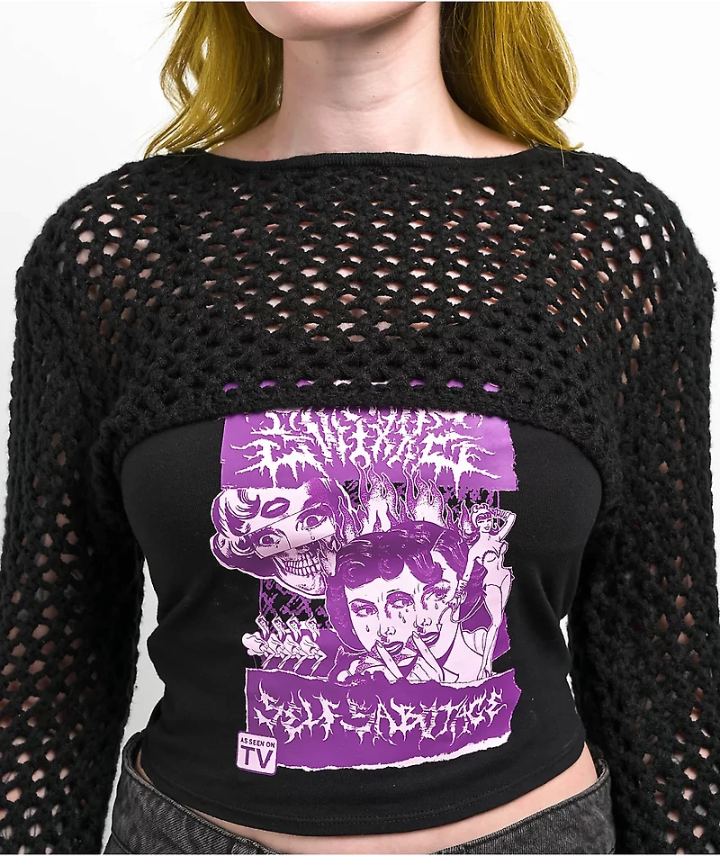SWIXXZ Metal Collage Black Crop Sweater
