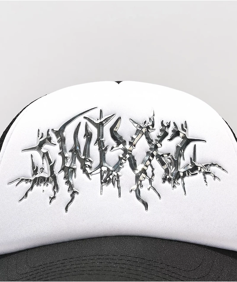 SWIXXZ Metal Logo Black & White Trucker Hat