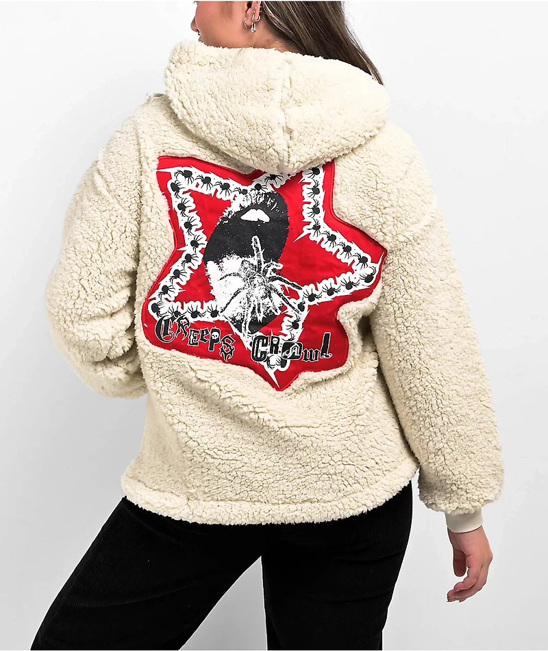 SWIXXZ Punk Patched Cream Sherpa Hoodie
