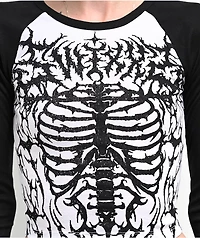 SWIXXZ Raglan Ribs Black & White Long Sleeve Crop T-Shirt