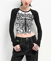 SWIXXZ Raglan Ribs Black & White Long Sleeve Crop T-Shirt