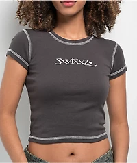 SWIXXZ Rhinestone Wings Grey Crop T-Shirt