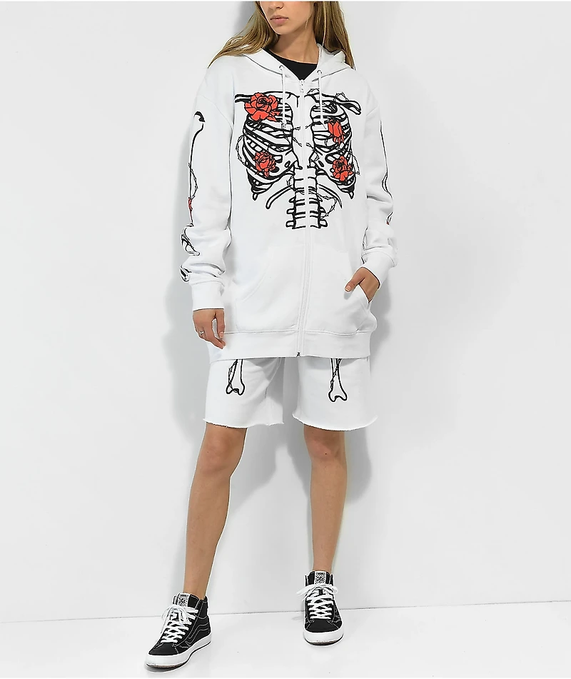 SWIXXZ Skeleton White Zip Hoodie