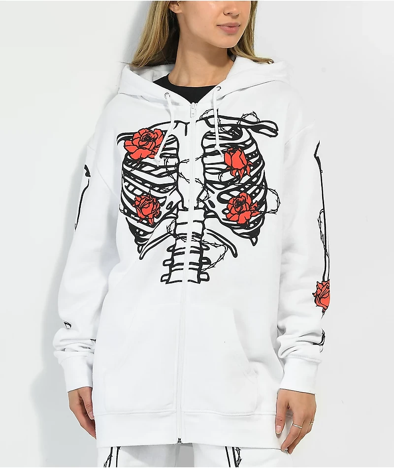 SWIXXZ Skeleton White Zip Hoodie