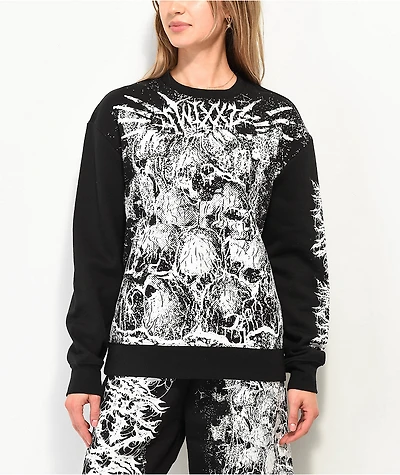 SWIXXZ Skull Pile Black Oversize Crewneck Sweatshirt