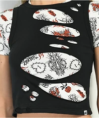 SWIXXZ Slashed Black & White Stacked Crop Top