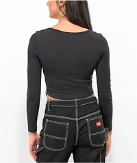 SWIXXZ Spider Lace Up Black Long Sleeve Crop T-Shirt
