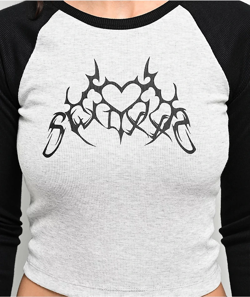 SWIXXZ Spinal Raglan Grey Long Sleeve Crop T-Shirt
