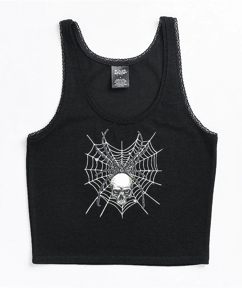SWIXXZ Tangled Lace Black Crop Tank Top
