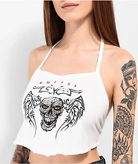 SWIXXZ Wing Skull White Halter Top