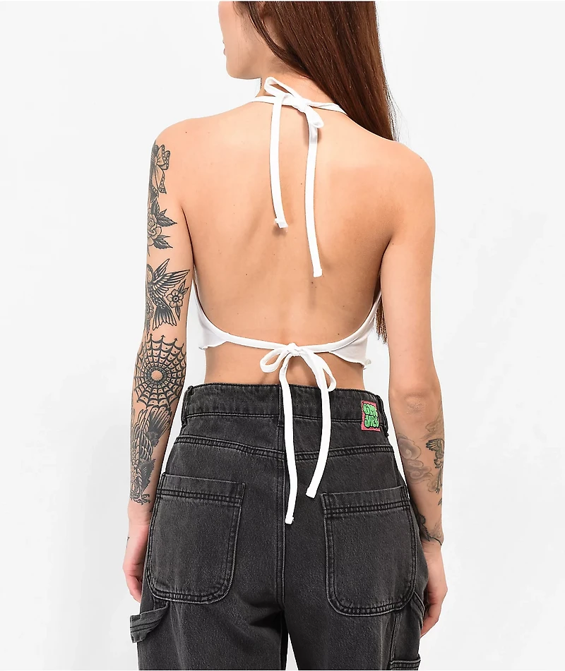 SWIXXZ Wing Skull White Halter Top