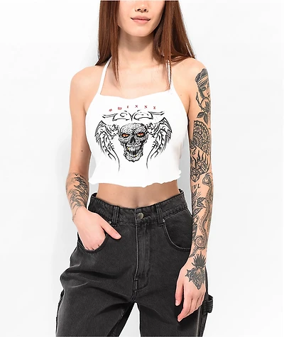SWIXXZ Wing Skull White Halter Top
