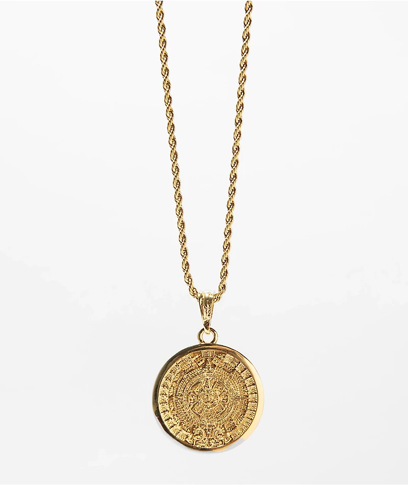 Saint Midas Aztec Calendar 20" Gold Chain Necklace