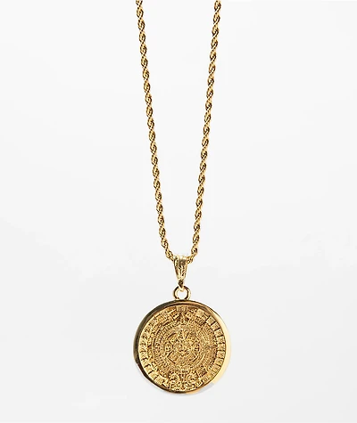 Saint Midas Aztec Calendar 20" Gold Chain Necklace