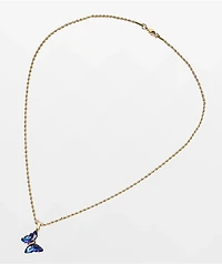 Saint Midas Blue Gem Butterfly 18" Gold Chain Necklace