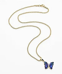 Saint Midas Blue Gem Butterfly 18" Gold Chain Necklace