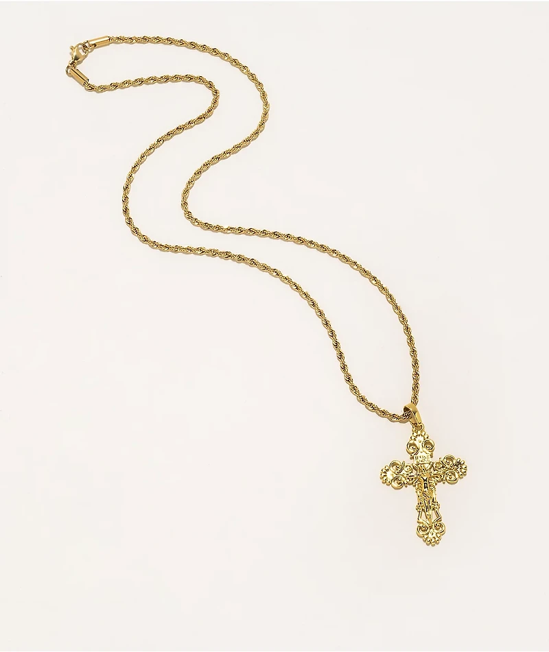 Saint Midas Cross 10" Gold Chain Necklace